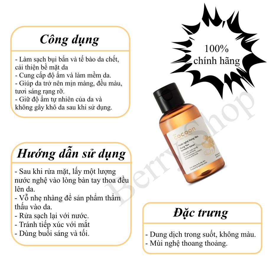 Toner nước nghệ Hưng Yên Cocoon - Nước cân bằng nghệ Cocoon 140ml sáng da mịn màng