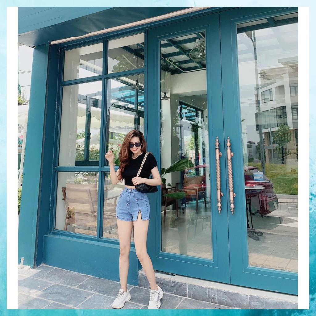 [TH Jeans] Quần sooc bò trơn, quần shorts jeans lưng cao túi chéo khóa gấu lệch. Mã S0105 | BigBuy360 - bigbuy360.vn