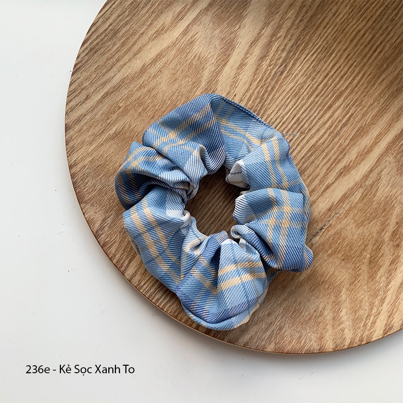 (0236) Dây Chun Scrunchies Và Kẹp Tóc Xanh Dương