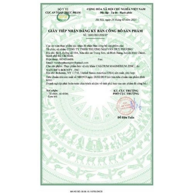 Viên uống Calcium Magnesium Zinc D3 Nature Made - Canxi tổng hợp Nature Made 300v USA