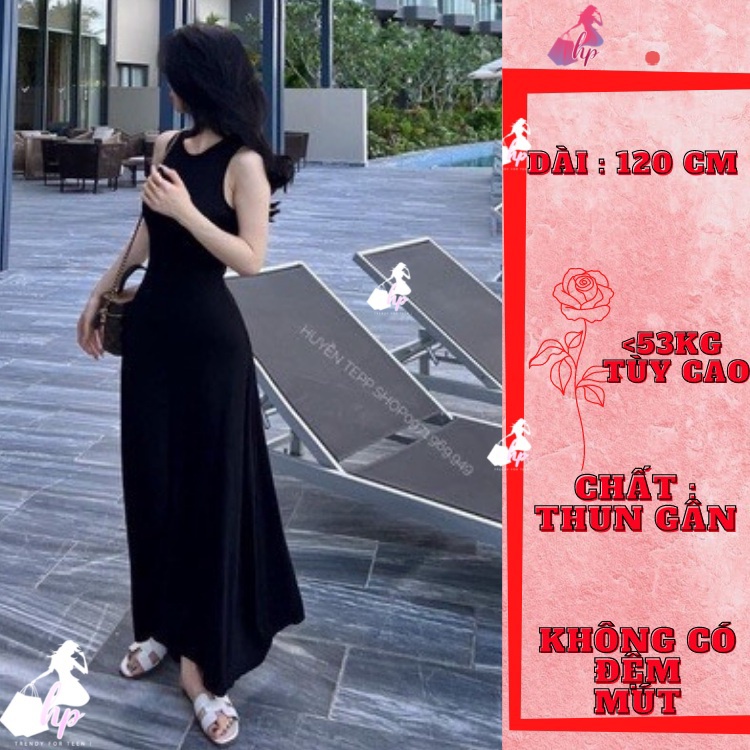 Đầm ba lỗ maxi dài, váy qua gối sang chảnh tôn dáng thun gân màu đen kiểu hàn quốc mã ,. VD276