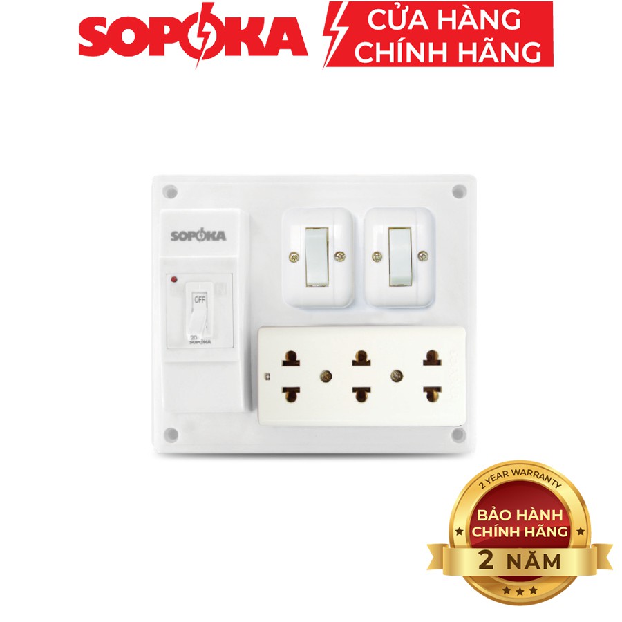 Bảng điện nổi SOPOKA BN21 3 ổ cắm, 2 công tắc,1 cầu giao