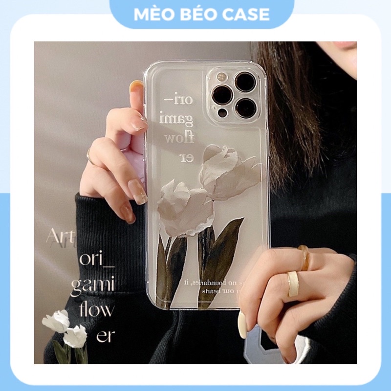 (SIÊU RẺ) Ốp lưng iphone trong hoa tulip origami flower 7plus/8/8plus/x/xr/xs/11/12/13/pro/max/plus/promax