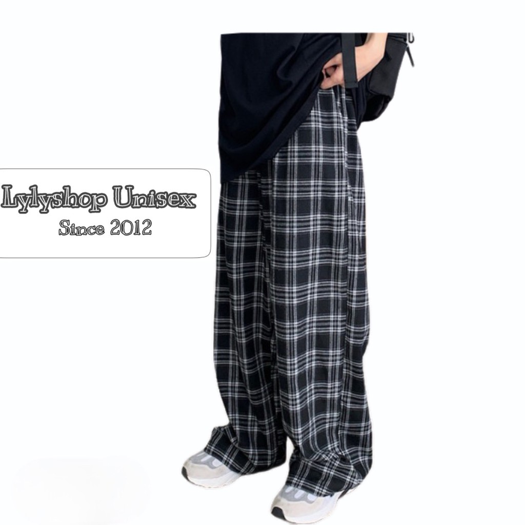 Quần ống rộng kẻ caro Lylyshop,  quần ống suông họa tiết kẻ caro form rộng Unisex - quần kẻ 045