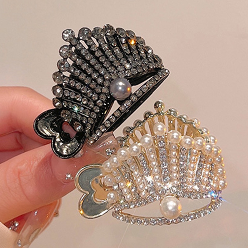 Kẹp Tóc Hình Vương Miện Đính Đá Và Ngọc Trai Giả Thanh Lịch Cho Nữ