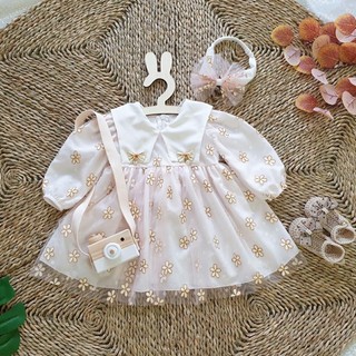 Váy đầm thiết kế cho bé gái từ 3 tháng tuổi (6-30kg) chất lụa mềm mịn mát kèm turtan màu trắng ren hoa