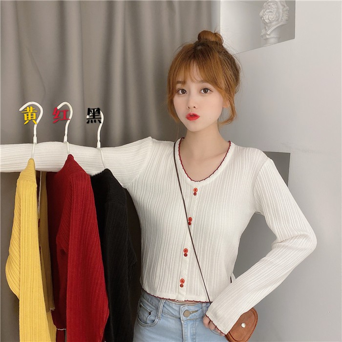 Áo dệt kim dài tay cổ tim phong cách Hàn Quốc thanh lịch dành cho nữ | BigBuy360 - bigbuy360.vn