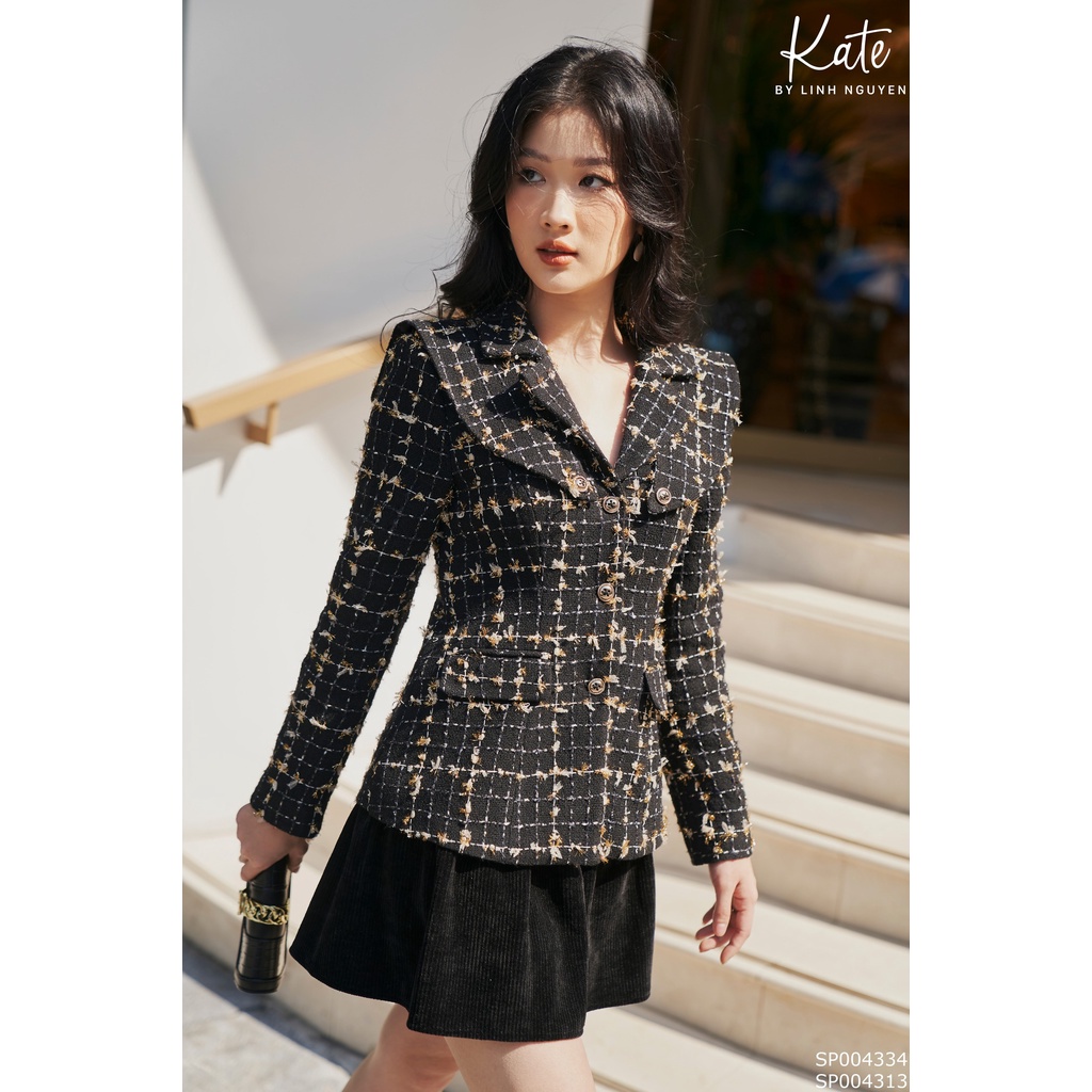 Áo dạ tweed đen cổ vest dài tay 4313 chân váy xòe nhung tăm 4334 thời trang thiết kế KATE By Linh Nguyen | BigBuy360 - bigbuy360.vn