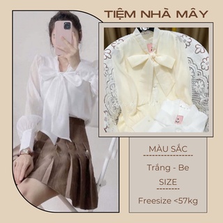 Áo Sơ Mi Nữ Voan Tơ Tay Phồng Buộc Nơ Xinh, Áo Sơmi Trắng Công Sở Nhẹ Nhàng Sm102