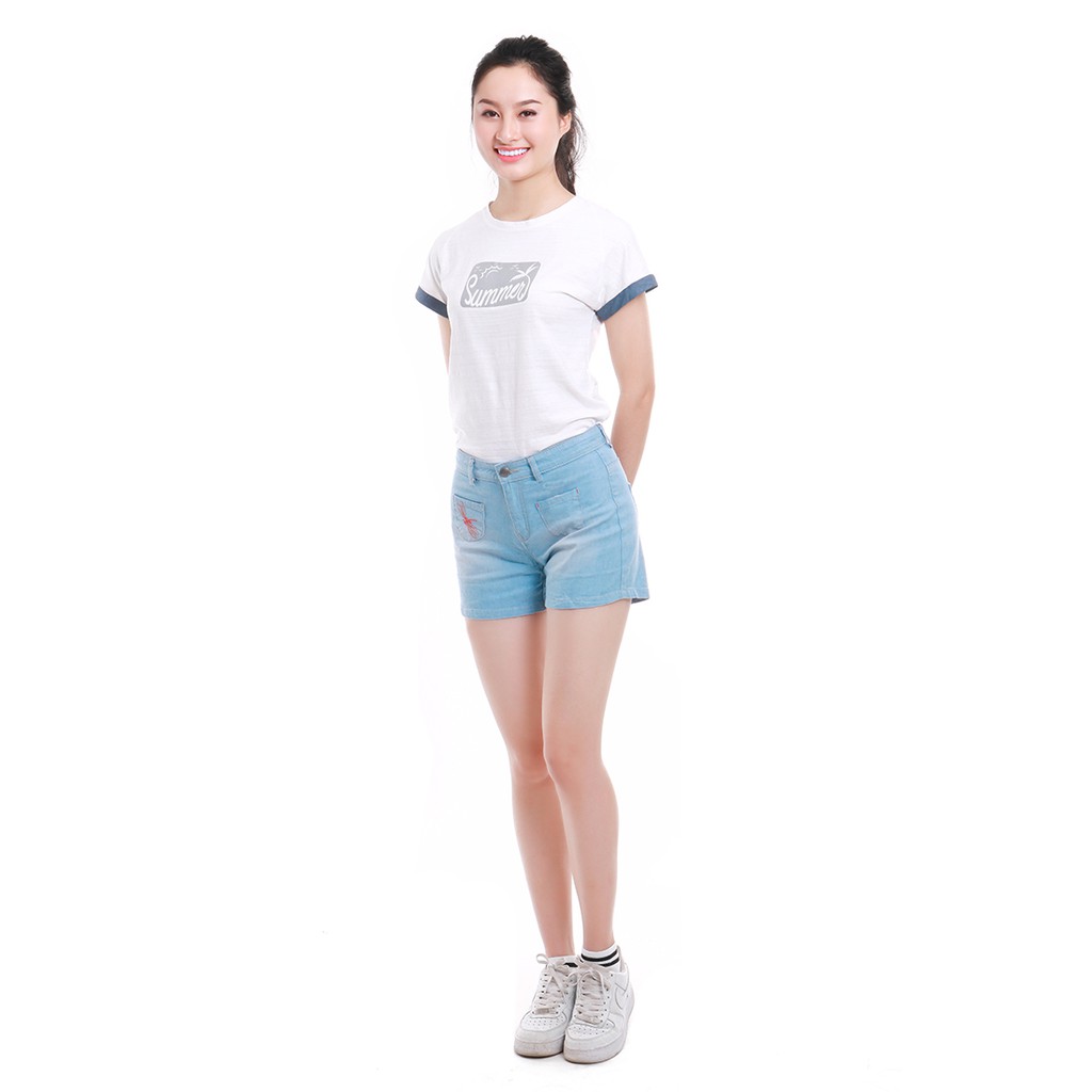 Quần Short bò nữ Narsis T7018 màu xanh trẻ trung năng động, chất liệu cao cấp cực mềm mại thông thoáng