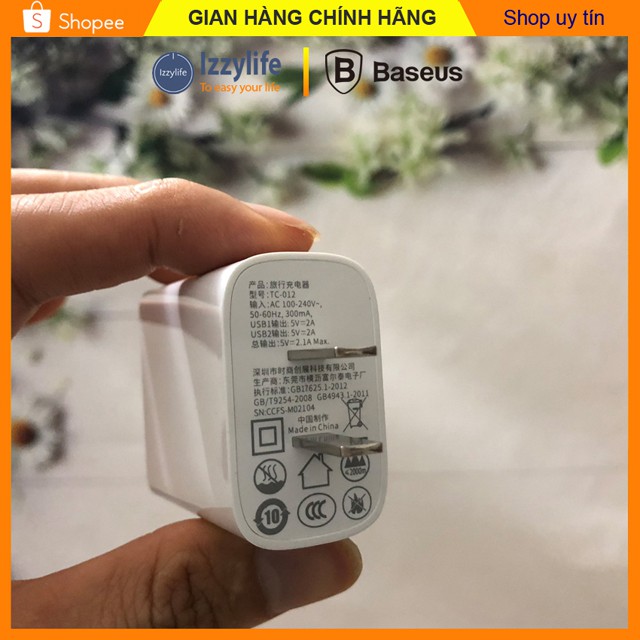 Cục sạc Iphone chính hãng Baseus M02, 02 cổng ra, 10.5W Max 5V/2.1A điều chỉnh dòng thông mình theo thiết bị sạc