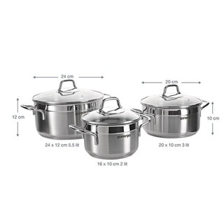 Giá sốc - combo 3 nồi inox cao cấp size 16 - 18 - 20 cm