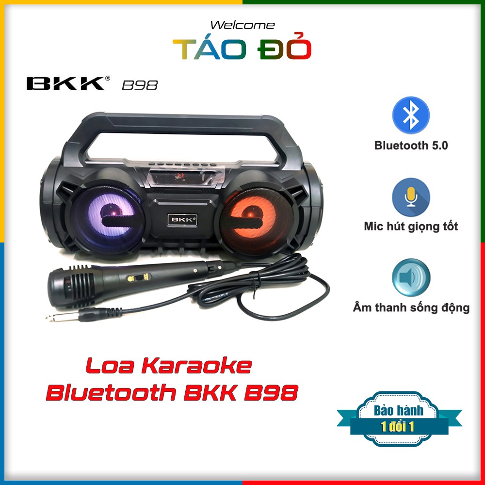 Bộ Loa Karaoke Bluetooth BKK B98 Kèm Mic Hát, Đèn LED, Âm Thanh Chất Lượng Cao, Âm Bass Mạnh Mẽ, Hỗ Trợ USB, Thẻ Nhớ 32G
