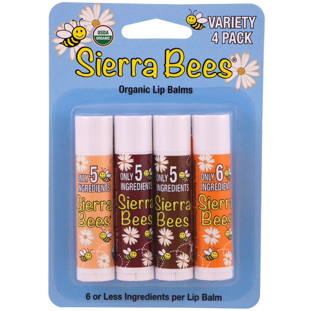 Son Dưỡng Môi Hữu Cơ Không Màu Sierra Bees Vỉ 4 Thỏi, VỈ 8 THỎI