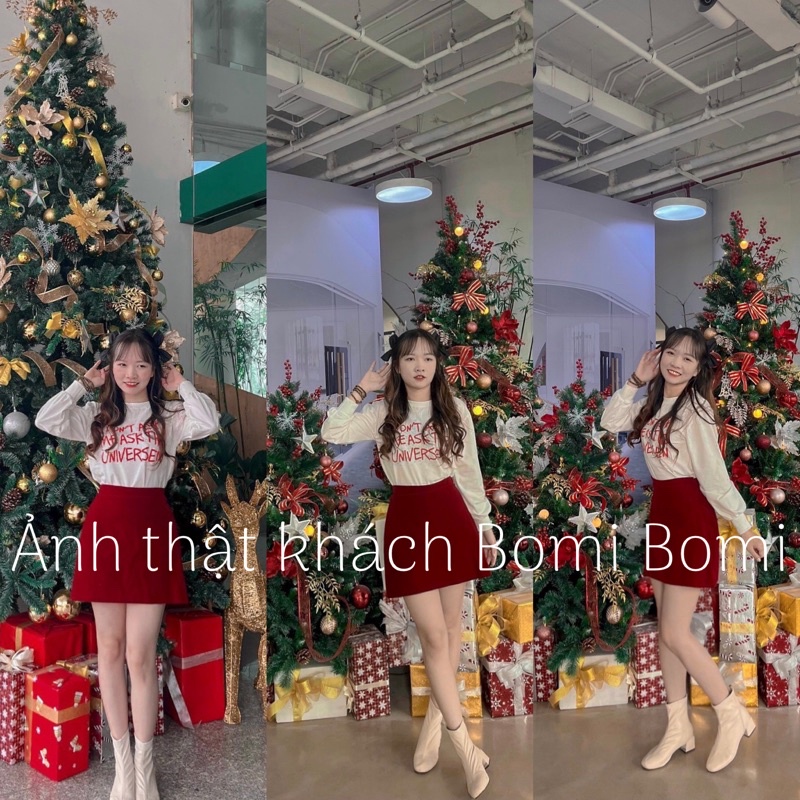 SET ÁO TRẮNG DÀI TAY CHỮ MIX CHÂN VÁY NHUNG ĐỎ CÓ QUẦN TRONG CHẤT LƯỢNG | BigBuy360 - bigbuy360.vn