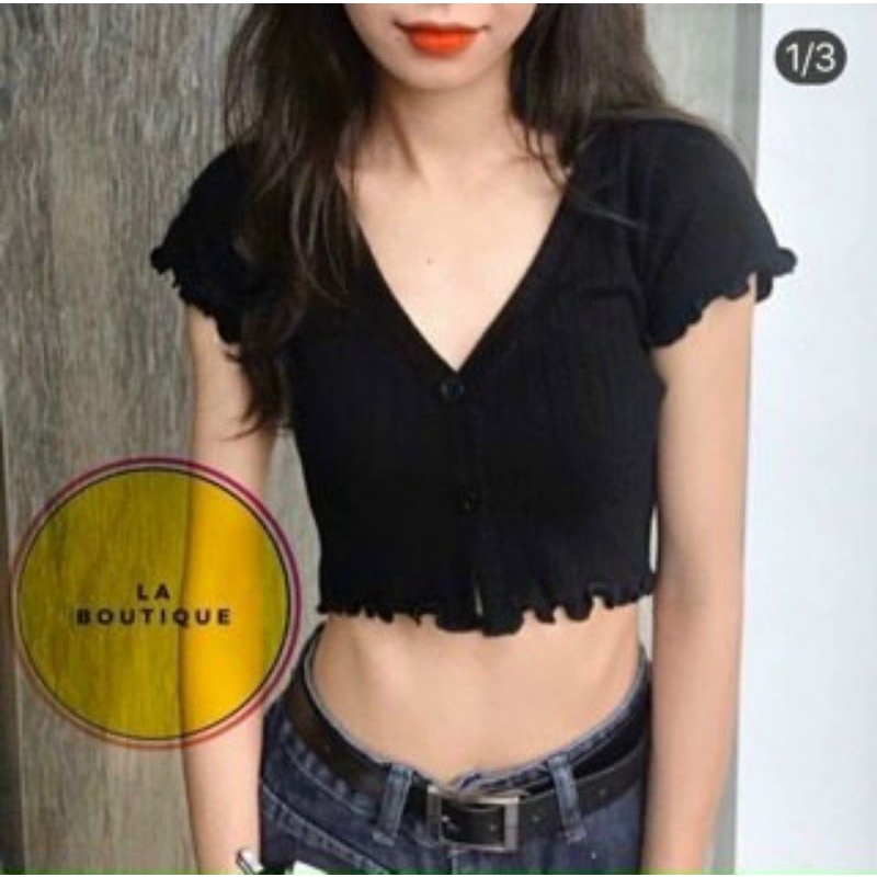 Áo crotop phối màu viền ren tay ngắn,áo lững cổ chữ V có nút chất thun gân co giãn 4 chiều thời trang teen hè