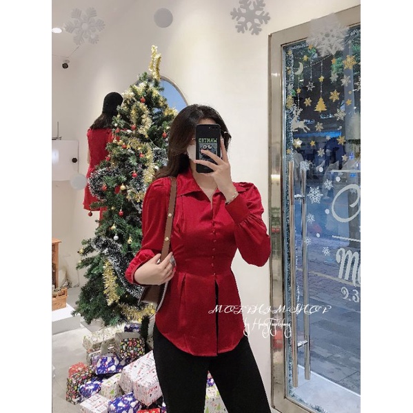 Áo sơ mi lụa nút bọc, sơ mi NaNa