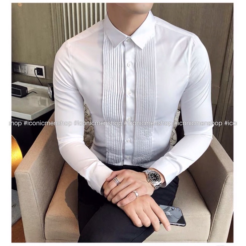 Sơ mi trắng xếp ly cao cấp không nhăn không xù