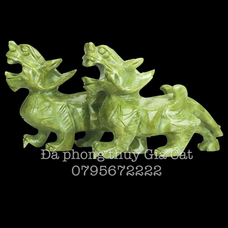 Tỳ hưu đá xanh ngọc tự nhiên 1 Đá phong thuỷ Gia Cát