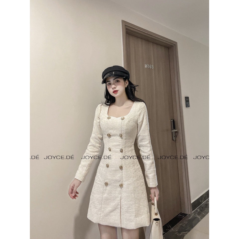 Váy dạ Tweed trắng cổ trễ siêu dễ thương | BigBuy360 - bigbuy360.vn
