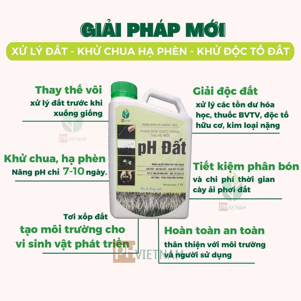 Giải Độc Đất, Nâng Nhanh Độ pH - Cải Tạo Đất, Khử Chua, Hạ Phèn, Tiết Kiệm Phân Bón - PH VIỆT NAM - pH Đất