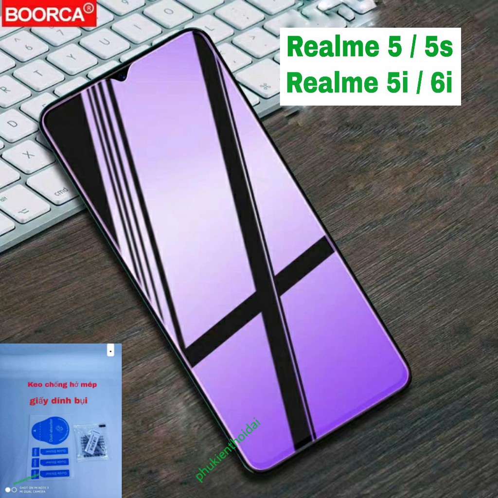 Cường lực Oppo Realme 5 / 5i / 5s tím chống tia UV hại mắt 9H / 2.5D ( tặng keo mép )
