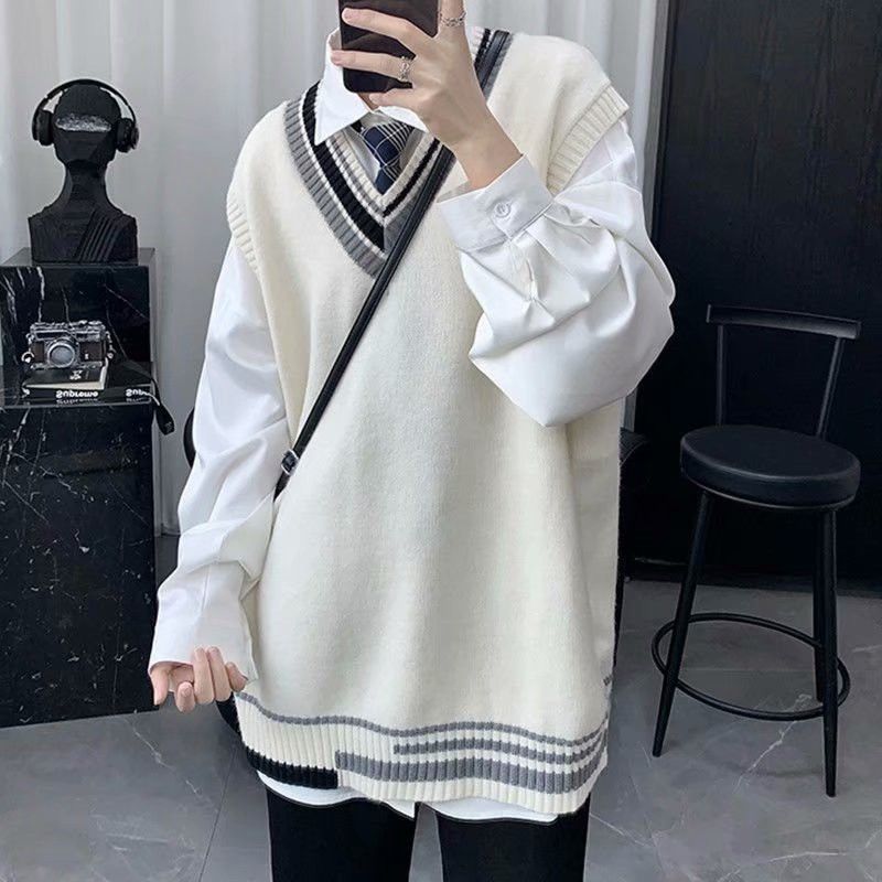 Academic style lovers' literary knitwear sleeveless vest men's sweater vest men's autumn and winter trend Áo Len Không Tay Cổ Chữ V Thời Trang Thu Đông Cho Nam Công nghệ văn học, áo bó tay, áo len, áo khoác, áo chống áo nam mùa thu và mùa đông.