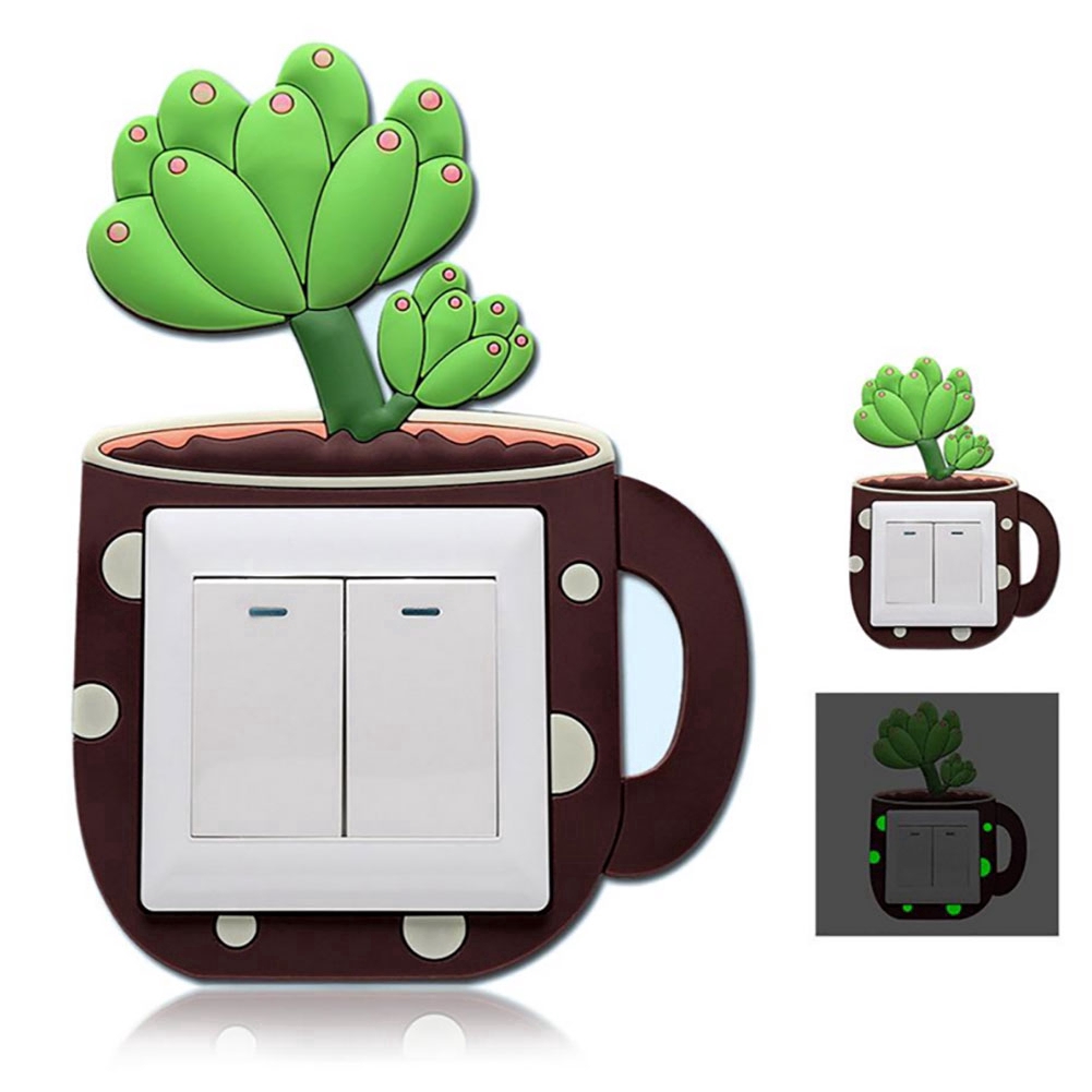 Sticker dán công tắc bằng silicone hình cây xương rồng 3D xinh xắn