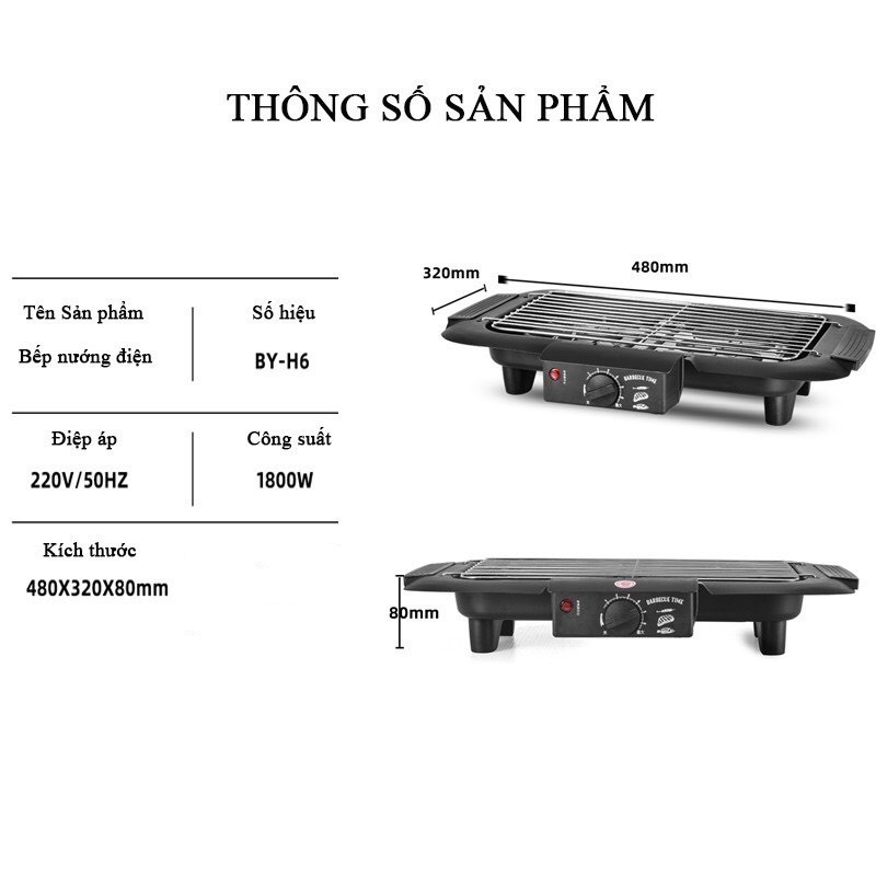 BẾP NƯỚNG ĐIỆN KHÔNG KHÓI BBQ 1800W BYH6 nhỏ gọn, an toàn phù hợp cho mọi nhà - LB139211