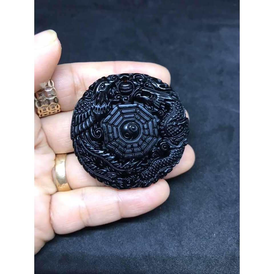 MẶT DÂY CHUYỀN UYÊN ƯƠNG LONG PHỤNG BÁT QUÁI Obsidian - TẶNG KÈM DÂY ĐEO