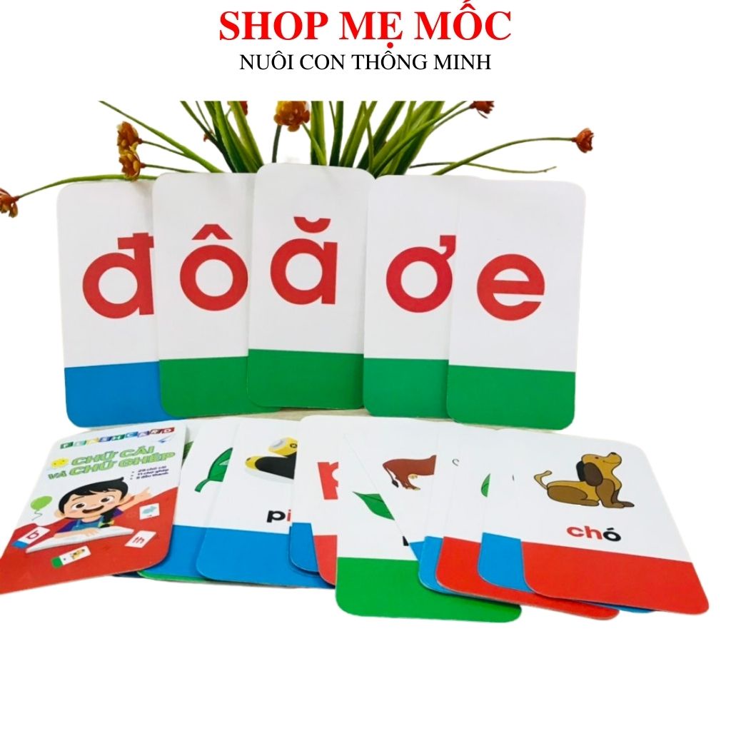 Bộ Thẻ Flash Card 40 Thẻ Chữ Cái Và Chữ Ghép Giúp Bé Tư Duy Ngôn Ngữ, Phát Triển Trí Não - Shop Bố Mốc