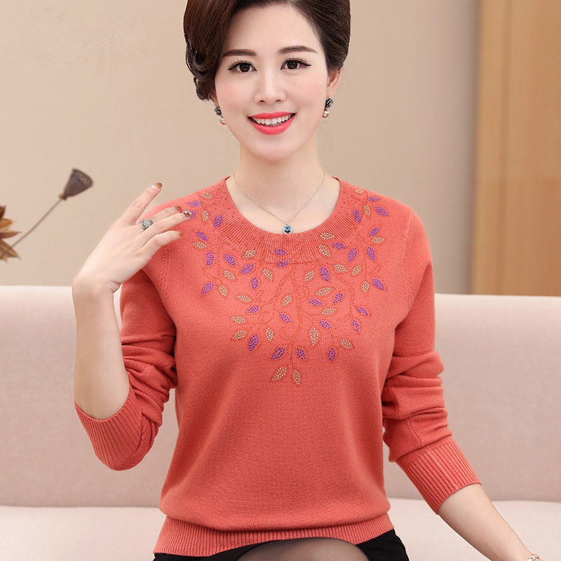 Áo Sweater Tay Dài Thời Trang Thu Đông Cho Phụ Nữ Trung Niên 40-50 Tuổi