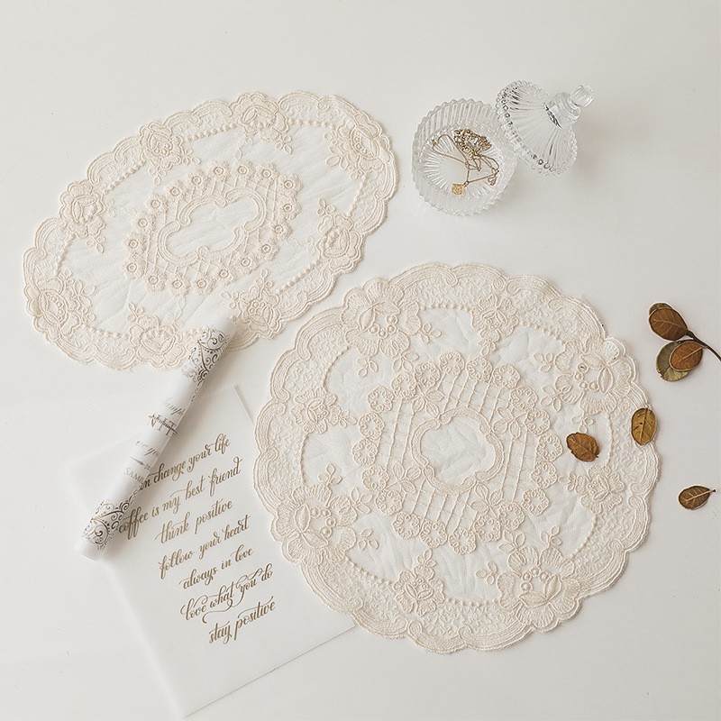 Khăn ren trải bàn thêu họa tiết cổ điển trang trí phòng/nhà cửa