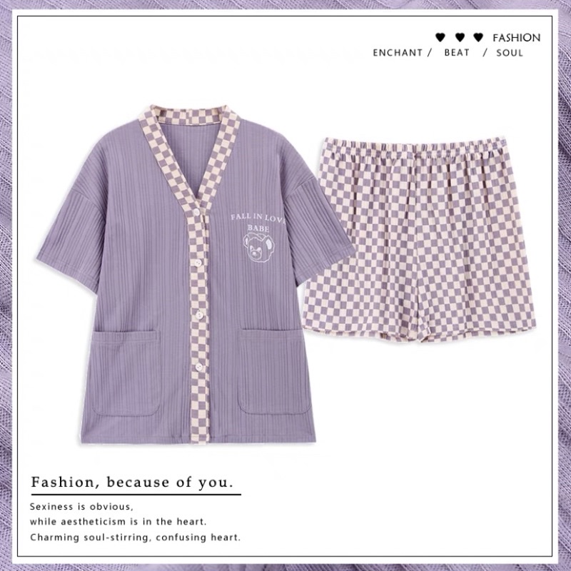 Bộ Ngủ Cộc Tay Quần Sooc Cotton- Đồ Ngủ Cổ V Cài Khuy Mềm Mại Hàng Loại Đẹp