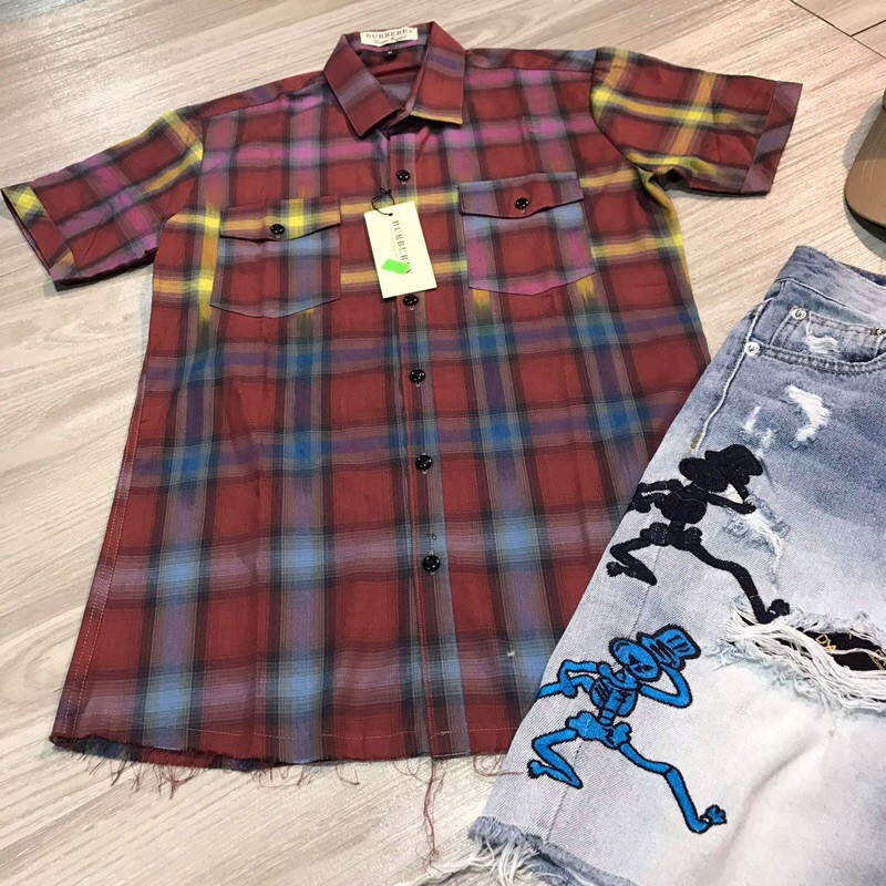 Sơ mi kẻ rách gấu nam nữ, áo sơ mi nam kẻ loang | BigBuy360 - bigbuy360.vn