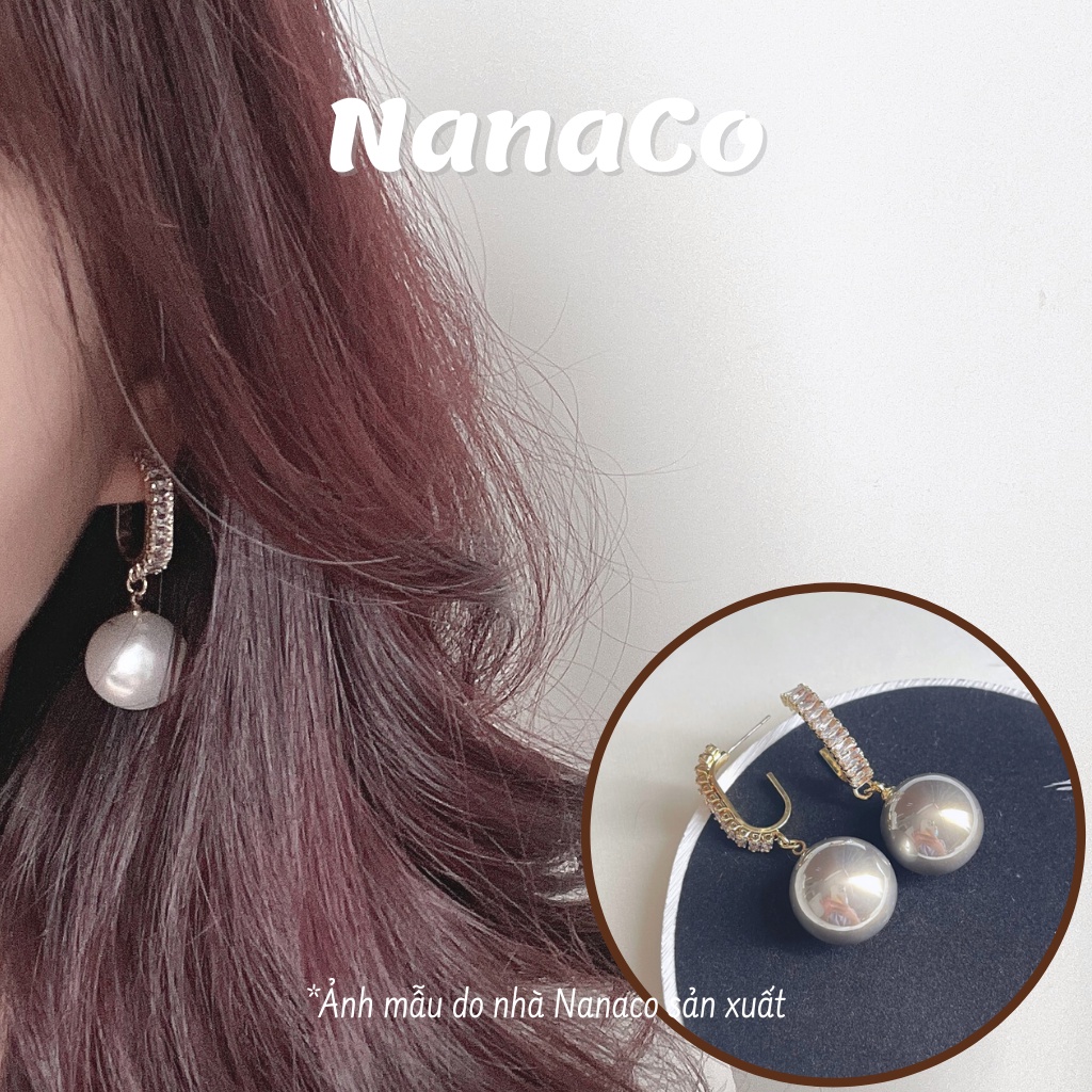 Khuyên tai nữ bạc 925 đính đá hạt châu Hàn Quốc, bông hoa tai đẹp cao cấp NanaCo