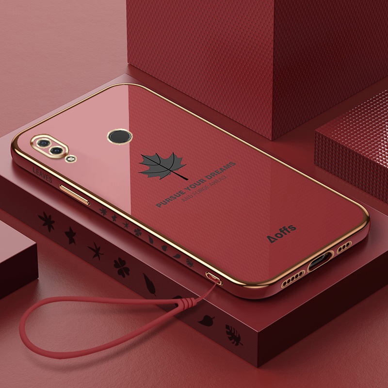 Ốp Điện Thoại Hình Vuông Mạ Viền Họa Tiết Lá Phong Cho Huawei Nova 3i 5i 7i Nova 4 6SE 7SE 8SE