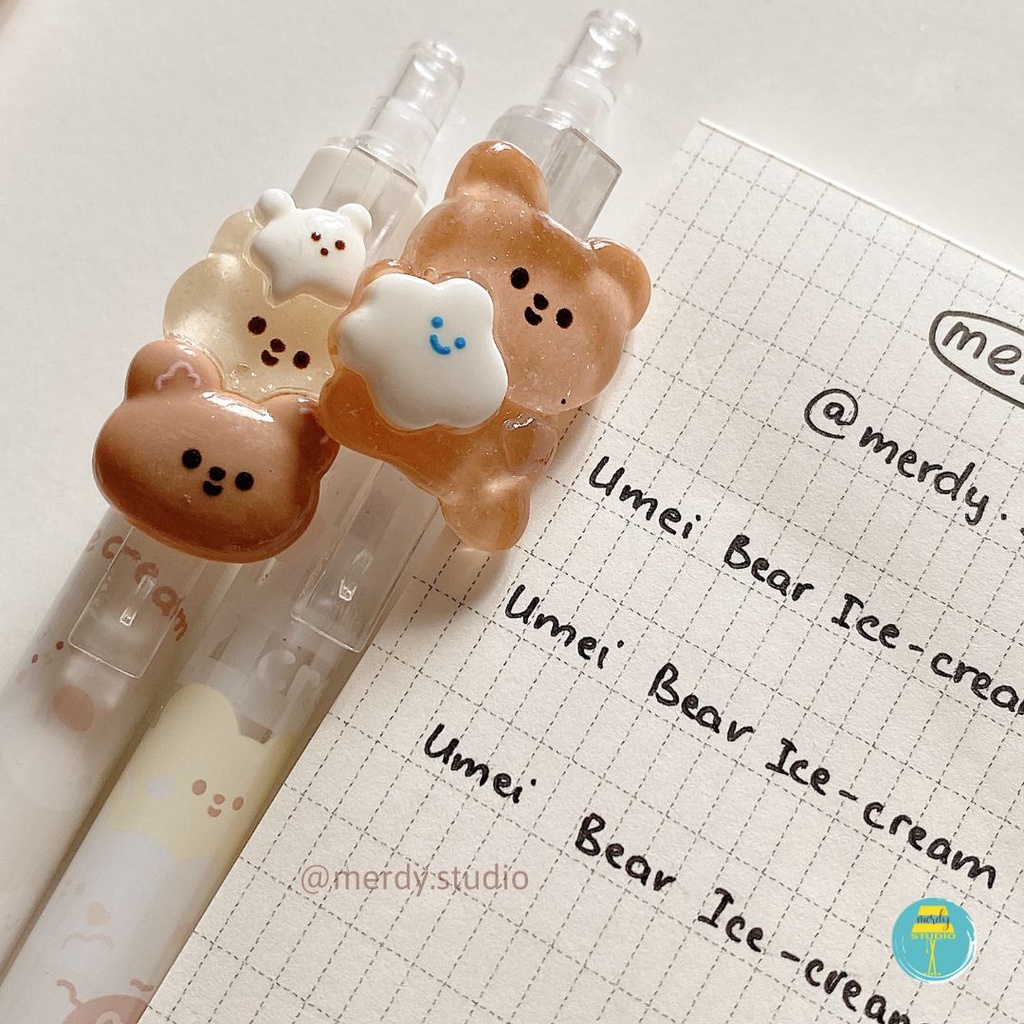 Bút bấm UMEI mực đen ngòi 0.5mm - Bear & Ice Cream