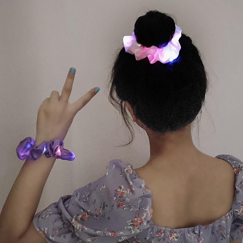 Women LED Shiny Luminous Hair Band/Glow In Night Disco Dancing Elastic Silk Satin Hair Tie/Wedding Decor Christmas Halloween Party Supplies Hairbands