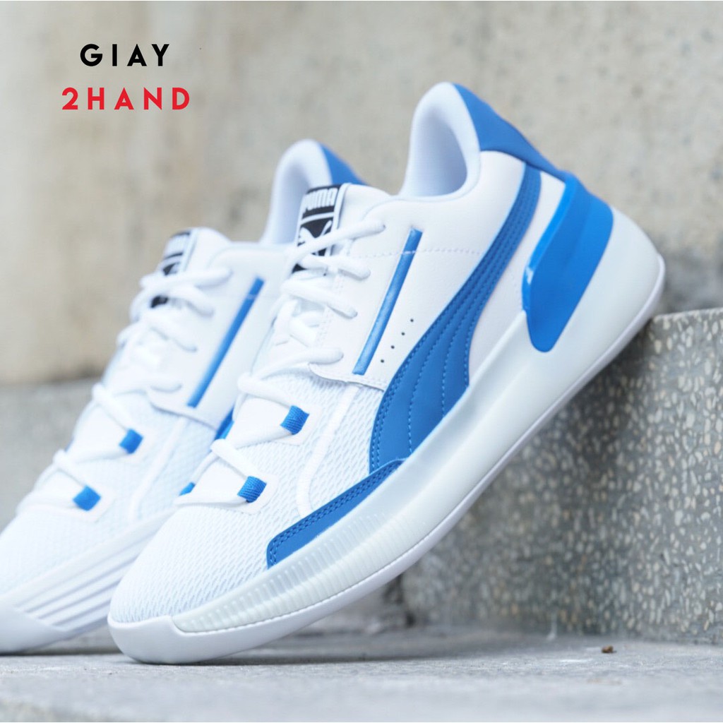 (AUTHENTIC 100%) Giày Sneaker Thể Thao Bóng Rổ PUMA CLYDE HARDWOOD WHITE/BLUE  19445405 Chính Hãng 100%