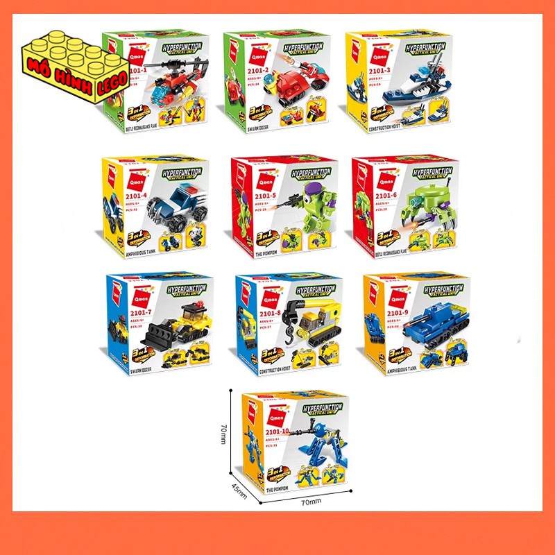 Đồ chơi xếp hình lego giá rẻ 3 trong 1 Qman 2101 mô hình xe, máy bay, khủng long sáng tạo cho bé