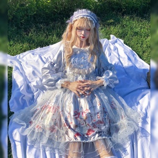 [Có Ảnh Thật - Order Hàng Loại 1] (L) Váy đầm Công chúa Lolita đan nơ họa tiết lâu đài cổ tích dáng xòe loại đẹp