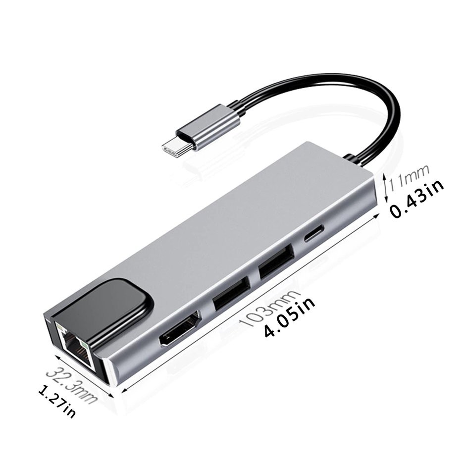 Bộ chuyển đổi nguồn 5/6 trong 1 USB type C Hdmi 4K USB 3.0 PD sang Ethernet Rj45 Lan | WebRaoVat - webraovat.net.vn