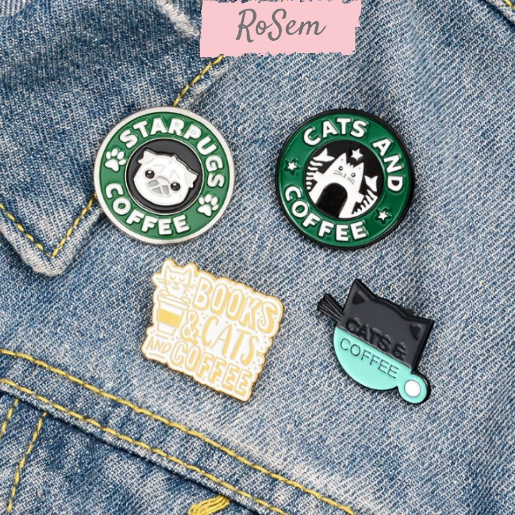 Pin cài áo, huy hiệu, ghim cài áo, mũ, balo, túi xách hình Mèo Starbucks