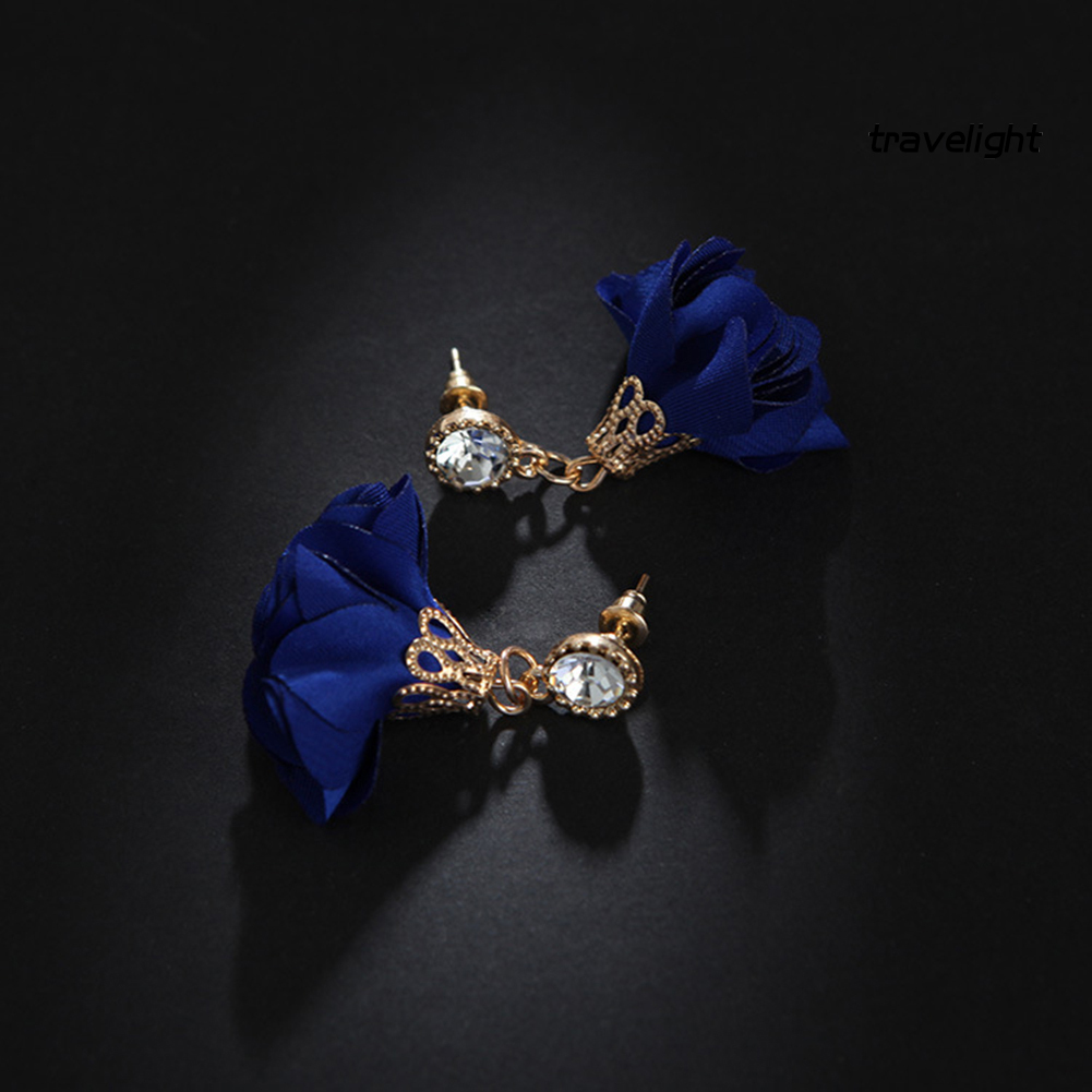 【TL】Vintage Cloth Flower Rhinestone Pendant Earrings Women Ear Studs Party Decor