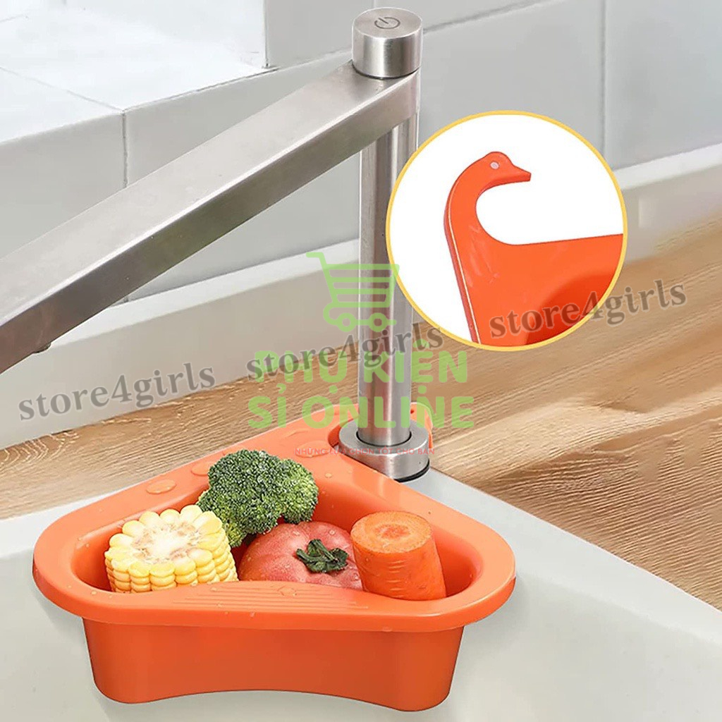 Khay, rổ nhựa gắn, gài bồn rửa bát, chén hình thiên nga lọc rác, đựng rau củ quả đa năng, tiện dụng Store4girls