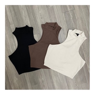 Áo Croptop Thun Gân 2 Lớp Cổ 3p F21