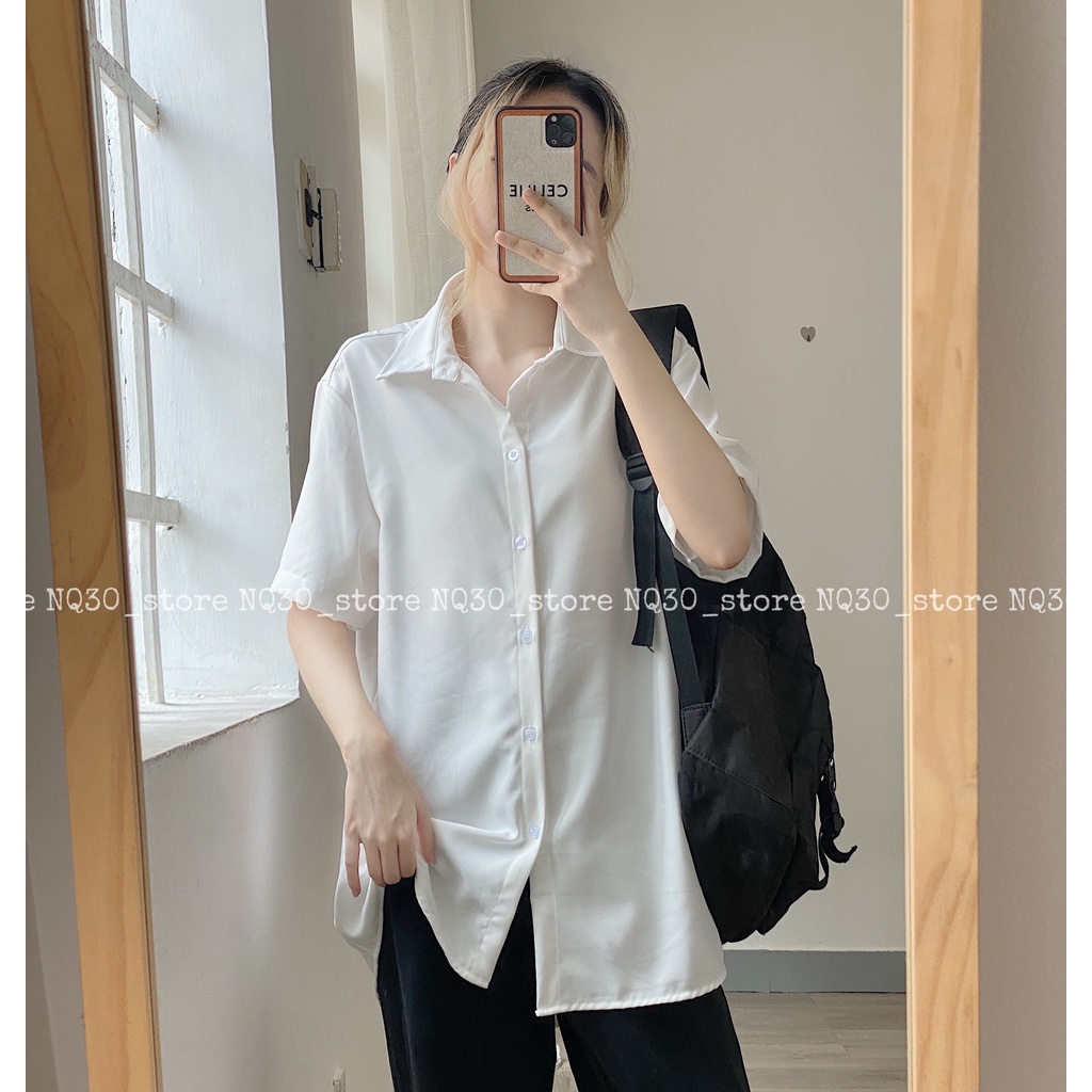 Áo Sơ Mi Trơn Tay Ngắn Form Rộng Trắng Nam Nữ Unisex | WebRaoVat - webraovat.net.vn