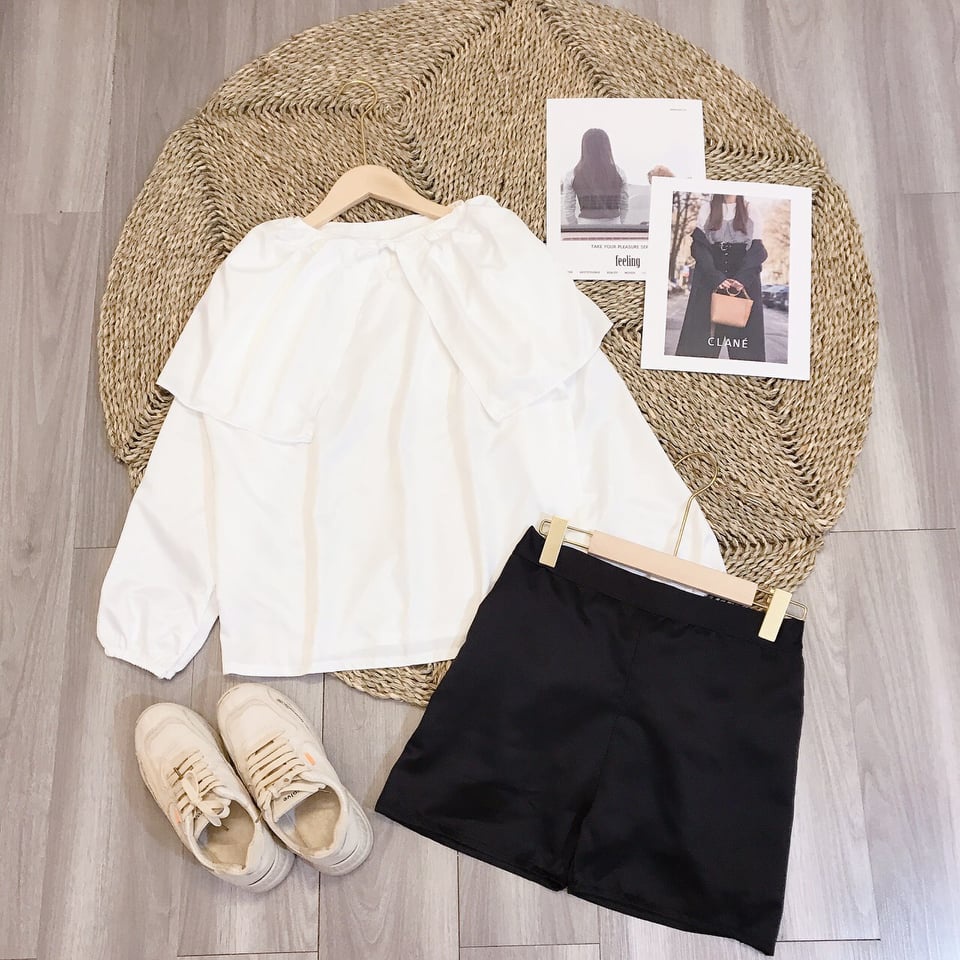 Sét Áo Sơ Mi  Bèo Lá To Mix Quần Short Satin