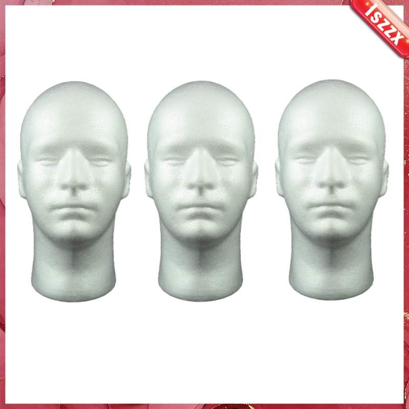 3x 20 Inch Foam Head Male Styrofoam Manequins Mannequin Manican Heads for Wigs